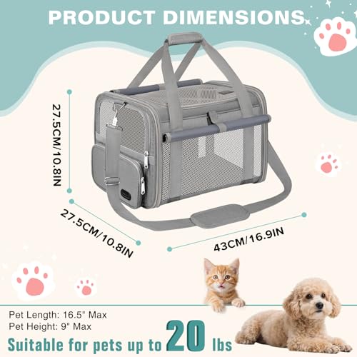 Cat Carrier Top Load, Privacy Curtains Soft Pet Travel Bag Airline Approved | Collapsible Soft-Sided Cat/Dog/Pet Carrier for Small Cats Dogs Puppy Under 16 lb, Washable Kitten Mesh Cage (16.9x10.8x10.8) - color: Gray