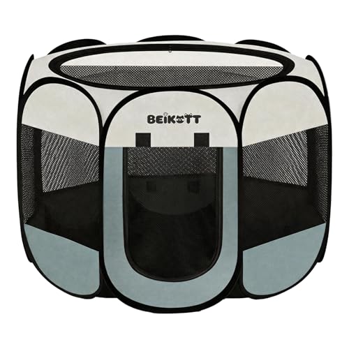 Cat Dog Playpen, Foldable Pet Puppy Dog Playpen, Cat Tent Crates Cage, Portable Playpen for Dogs Cats Rabbits Pigs Bunny Indoor/Outdoor, Pop Up Dog Kennel Playpen Enclosure with Carring Bag - color: Gray, size: M(36"L x 36"W x 23"H)