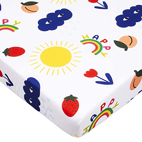 Cloele Square Playard/Playpen Baby Fitted Sheets, 36 X 36in, Rainbow | Perfect for Portable Playard 36x 36in Mattresses, Square Pack and Play Crib Sheets, Ultra Soft Microfiber, For Girls - color: Summer Rainbow, size: 36"x36"