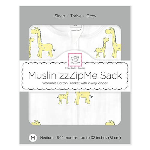 SwaddleDesigns Muslin zzZipMe Sleeping Sack, for Baby Boy and Girl, Wearable Blanket with 2-Way Zipper - color: Yellow Giraffes, size: Medium (6-12 Month)