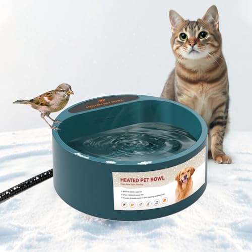 Heated Dog Bowl, Heated Water Bowl for Outdoor Cats, Winter Dog Water Dish with AntiBite Wire Heating Chicken Waterer Smart Thermal Bowl for Rabbits Birds Feral Animals, 35W 2.2L - size: 2.2L(Green)