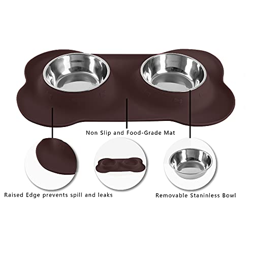 Hubulk Pet Dog Bowls 2 Stainless Steel Dog Bowl with No Spill Non-Skid Silicone Mat + Pet Food Scoop Water and Food Feeder Bowls for Feeding Small Medium Large Dogs Cats Puppies (Small, Chocolate) - color: Chocolate, size: Small