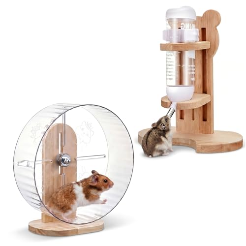 Silent Transparent Hamster Wheel with Cork Lining, 9.5 Inch Quiet Exercise Wheel for Dwarf Syrian Hamsters, Gerbils, Stable Small Animal Spinner Cage Accessories with Water Bottle Stand(M) - size: M, 9.5 Inch, style: Transparent