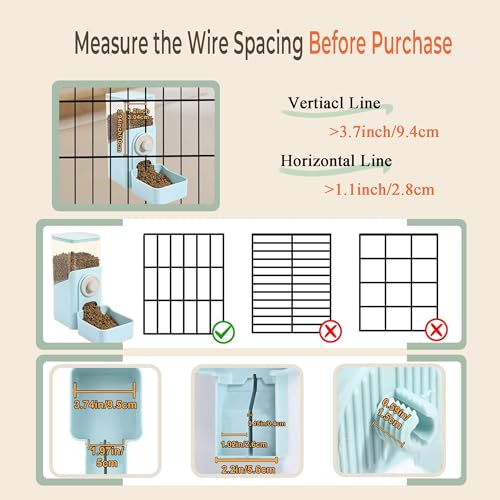 41 oz Hanging Gravity Feeder for Small Animals, Rabbits & Guinea Pigs | Adjustable Cage Height | No-Open-Cage Refill | Space-Saving | Clear Reservoir | Versatile Food Compatibility - color: Light Blue