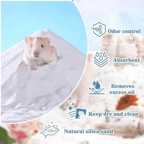 Hamster Sand Bath - Whit Fine Sand Hamster Bedding Reptile Silica Sand Gerbil Hideout for Hamster Chinchillas Gerbil Small Animals Small Pets (White, 1.1 lb + L Hamster Bathtub + Scoop) - color: White, size: 1.1 lb + L Hamster Bathtub + Scoop