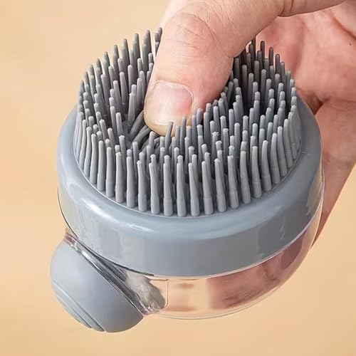 Pet Brushes for Dogs & Cats – Silicone Bristle Grooming Massage Brush with Soap Dispenser, Perfect Dog Bath Brush for Long and Short Haired Pets,Grey - color: grey
