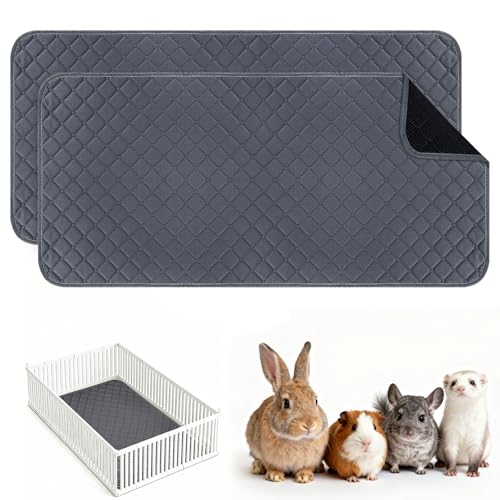 Washable Guinea Pig Cage Liners, 2 Pack 24"x47" Reusable Guinea Pig Pee Pads,Waterproof Super Absorbent Anti-Slip Pee Pads,Pet Bedding Liner for Dog,Small Animals,Bunny -Grey - size: 24x48