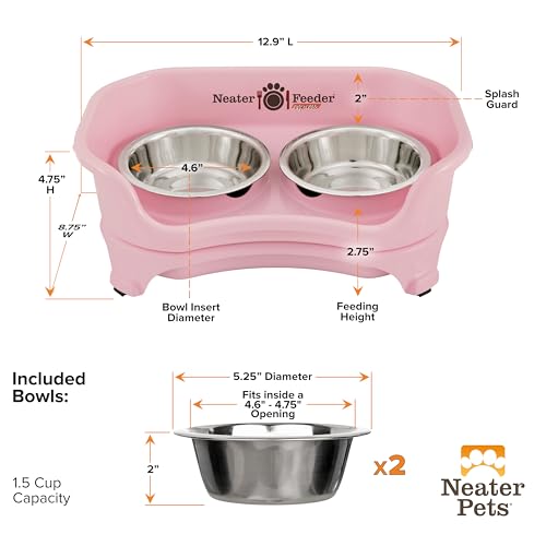 Neater Feeder Express Mess Proof Dog Bowls Elevated for Small Breeds Under 15 Lb, Made in USA, No Spill Raised Dog Food Bowl Stand, Stainless Steel Food and Water Bowl Set, Feeding Station, Pink - color: Pink, size: Small w/ Standard Bowls