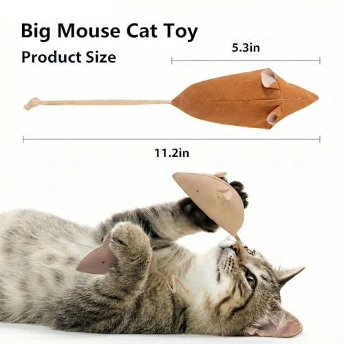 Big Mouse Cat Toys with Catnip, 6 Pcs Large 5inch Size Mice for Indoor Cats | Handcrafted, Catnip & Silvervine Blend,Interactive Play,Adult Cats and Kittens, Encourages Cuddling, Chasing, Kicking - size: Large