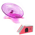 Hamster House Wood Bridge Climb Kit Exercise Wheel Jogging Running Silent Spinner Flying Saucer Pet Toys for Rat Gerbil Guinea Pig Chipmunk Mouse Small Animals - color: pink
