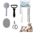 Cat Grooming Brush Kit 6 Tools - Deshedding & Dematting for Long/Short Hair, Self-Cleaning Slicker Brush with 6-in-1 Flea Comb for Cats & Kittens (White) - color: White