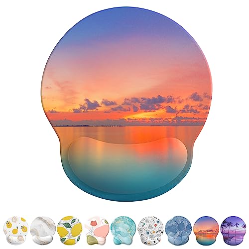 Mouse Pad with Wrist Rest, Comfortable Computer Mousepad with Gel Wrist Support Smooth Surface and Non-Slip PU Base for Pain Relief, Laptop, Office & Home (Oceanic Sunset) - color: Oceanic Sunset