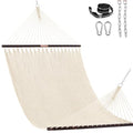 Lazy Daze XL Handwoven Caribbean Rope Hammock, 2+ Person Hammock | 13FT Polyester Outdoor Hammock with Spreader Bars & Straps & Carabiners, 500lbs Capacity for Outside, Patio, Gream - color: Gream