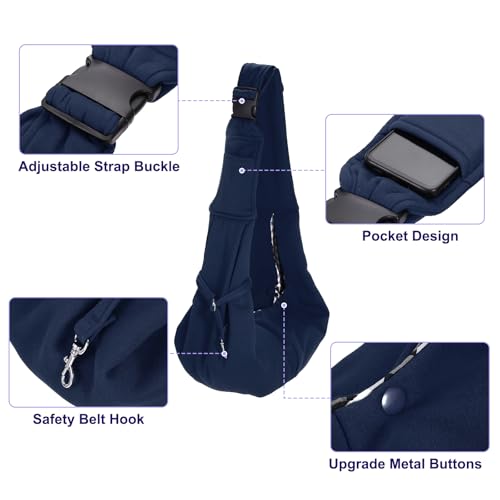 Dog and Cat Sling Carrier Up to 16.5 Lbs, Hand-Free Reversible Pet Sling Carrier with Adjustable Strap and Pocket, (Dark Blue, 1 Pcs) Intended for Hiking/Camping/Traveling - color: Dark Blue