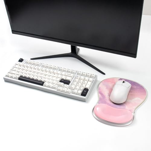 Sumgsn Pink Mouse Pad with Gel Wrist Support - Cute Office Accessories Ergonomic Mousepad with Non-Slip Base for Latop/Desktop/Home/Game - color: Pink Cloud