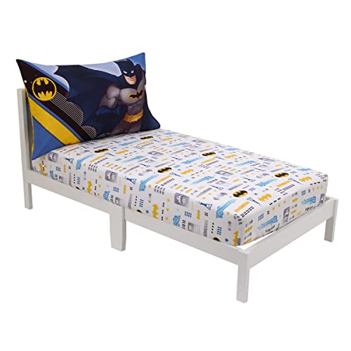 Warner Brothers Batman The Caped Crusader Blue, Gray, and Yellow Bat-Signal and Batmobile 2 Piece Toddler Sheet Set - Fitted Bottom Sheet and Reversible Pillowcase - color: Batman the Caped Crusader