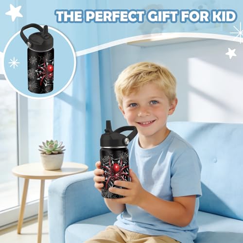 Spider Gifts for Boy, 12 oz Water Bottle with Straw Lid, Stainless Steel Vacuum Insulated Bottle, Leakproof, Spiders Webs Cup Gifts for Birthday Holiday - color: Spider