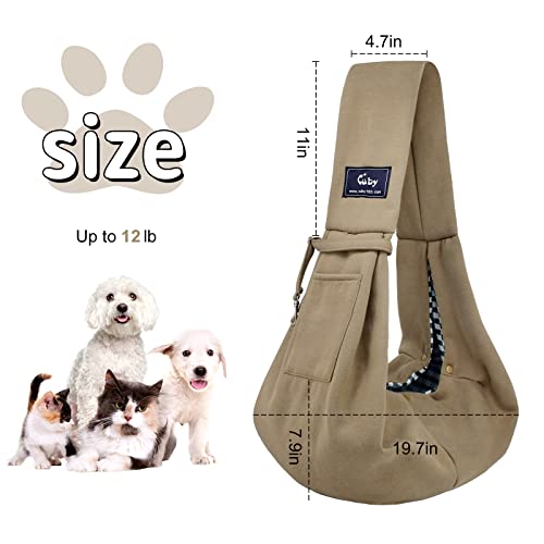 Dog and Cat Sling Carrier - Hands Free Reversible Pet Papoose Bag - Soft Pouch and Tote Design - Suitable for Puppy, Small Dogs Cats Outdoor Travel(Khaki, Unadjustable Strap) - color: Khaki