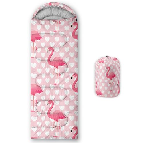 Camping Sleeping Bags Warm & Cool Weather Waterproof Backpacking Sleeping Bag All Seasons Camping, for Adult Kids Boy Girls Camping Gear Equipment, Traveling - color: F-Flamingo1