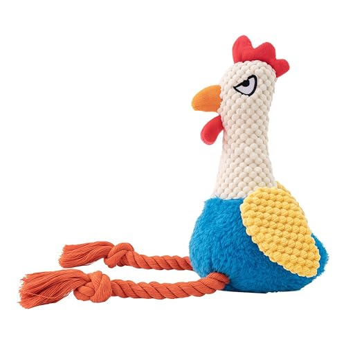 Plush Chicken Dog Toy with Squeaker and Crinkle Paper for Small Dogs | Soft plush texture with rope details, great for tugging, tossing, indoor play and creating fun bonding moments with pets. - color: Blue Rooster