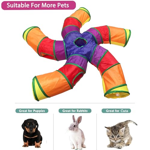 Cat Tunnel Tube for Indoor Cats Large, Upgrade with 6 PeekHole S-Shape 5 Way Collapsible Pet Play Maze Tube Toys Colorful for Cats Kitten Kitty Rabbit