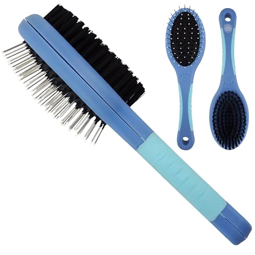 AKC 2-in-1 Grooming Brush for Dogs & Cats, Deshedding & Detangling | Dense nylon bristles remove loose hair from short- and long-coat dogs and cats of all breeds. - style: Combo Brush