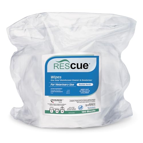 REScue One-Step Disinfectant Cleaner & Deodorizer Wipes for Vet Use – Cleaner for Kennels, Litter Boxes, Vet Offices, Pet Grooming Surfaces – Extra Large Wipes, 160-Count Bucket Refill (1 Pack) - size: Bucket Refills (1 Pack) XL Wipes
