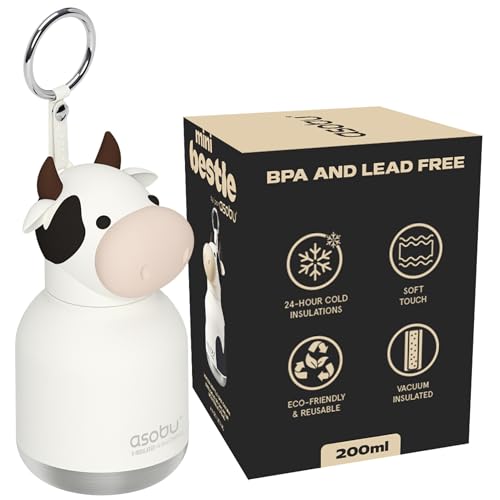 asobu Mini Bestie Water Bottle, Cute Collectible Character, Stainless Steel | 6.7 oz, Leak Proof Seal, Spill Resistant, BPA Free Materials, Dishwasher Safe, Reusable Straw Included, Great Gift Idea - color: MINI WILLOW THE COW