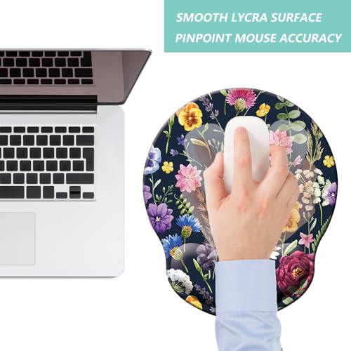 Mouse Pad with Wrist Support, Ergonomic Mouse Pad with Memory Foam Wrist Rest Cushion, Non-Slip Rubber Base Gaming Mice Pad for Home Office Computer Laptop, Multi Flowers - color: M34-Flowers