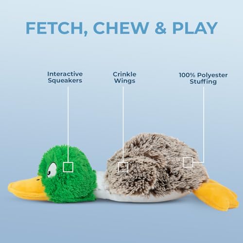 Best Pet Supplies Interactive Squeaky Dog Chew Toy, Ideal Dog Toys for Chewers, Small, Medium & Large Dogs, and Fetch Lovers - Mallard Duck (Gray), Large - color: Mallard Duck (Gray), size: Large