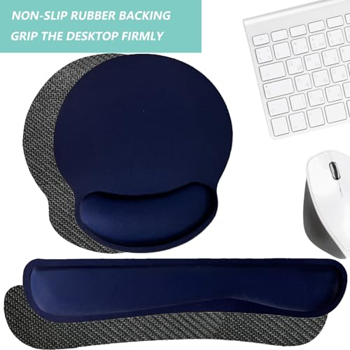 Keyboard Wrist Rest Pad Mouse Pad with Wrist Support Set of 3, Mousepad with Non-Slip Rubber Base, Ergonomic Memory Foam Mouse Wrist Cushion Support for Home Office Laptop Computer Gaming, Navy Blue - color: Navy Blue