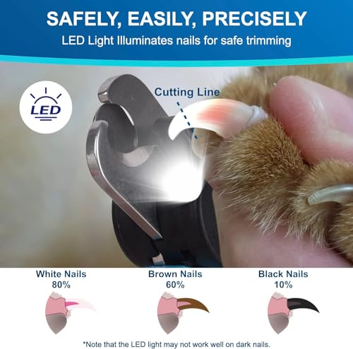 iToleeve LED Dog Nail Clipper with Light, Illuminates Nails Helps See Quick | Professional Pet Nail Trimmer for Dogs & Cats, Extra Sharp Blade for Thick Nails, Safety Guard, Nail File & Safety Lock