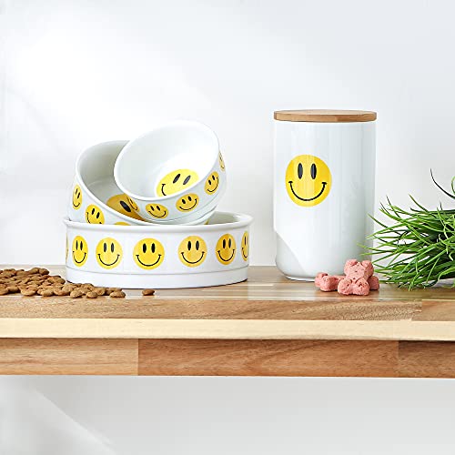Bone Dry Ceramic Food Bowls, Non-Slip & Dishwasher Safe, Medium Set, 6x2, Smiley Face, 2 Count - color: Smiley Face, size: Medium Set, 6x2"