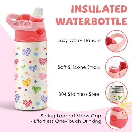 Heart 12 oz Water Bottle with Straw – Kids Stainless Steel Vacuum Insulated Cup, Leakproof Pop-Up Spout, Reusable Travel Mug for Boys and Girls Outdoor Sports - color: Heart1