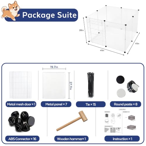 BRIAN & DANY Dog Playpen Portable for Small Animals, Dog Play Pen Indoor, Transparent Pet Playpen for Puppies, Cats, 40" L x 40" W x 28" H | Dog Play Pen Indoor, Transparent Pet Playpen for Puppies, Cats, 40" L x 40" W x 28" H - style: 40" L x 40" W x 28"