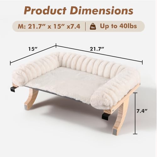 Cloud-Soft Cat Window Sill Perch with Zipper Designed Cushioned Bed, Supportive Cat Window Seat with Premium Solid Wood & Sturdy Metal Frame, Pet Hammock Bed for Large Cats (Medium, White) - color: White, size: Medium(21.7''x15'')