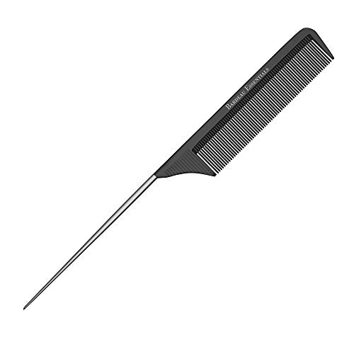 Professional 8.8 Inch Tail Comb - Black Carbon Fiber And Stainless Steel Pintail - Anti Static And Heat Resistant Teasing Lightweight Comb For All Hair Types - color: Single