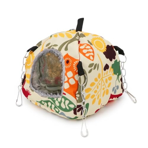 Wontee Bird Plush Hammock Parrot Hanging Snuggle Cave Happy Hut Tent for Parakeet Cockatiel Conure Lovebird Budgie Hamster Gerbil Rat Chinchilla Squirrel Cage (S, Beige Pattern) - color: Beige Pattern, size: S
