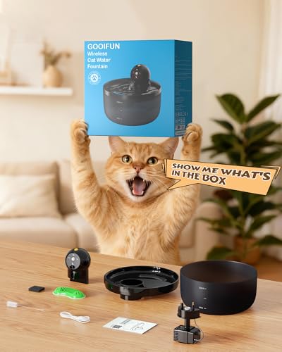 Cat Water Fountain Wireless Cordless: Cat Fountain for Drinking Battery Operated - 88oz/2.6L Black Pet Water Fountain Rechargeable - Quiet Cats Water Bowl Dispenser with Motion Sensor - Small Animals