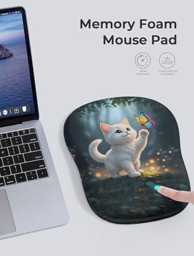 Adorable Kitty Cat Ergonomic Mouse Pad for Carpal Tunnel Pain Relief, 65% Usable Mouse Area, Memory Foam Concave Wrist Rest for Office, PC, Gaming - color: 07 Adorable Kitty