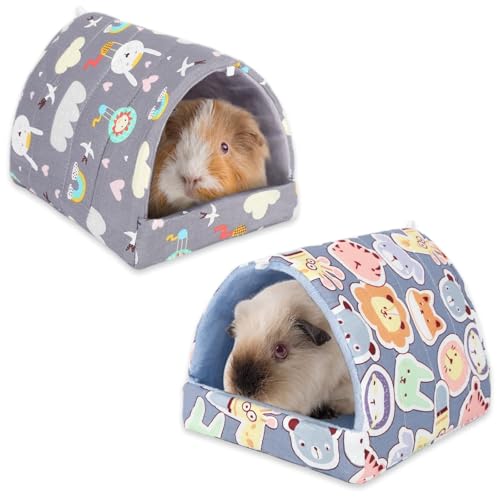 UPINS 2 Pack Guinea Pig Hideout,Guinea Pig Bed | Washable Small Animal House Cage Accessories ,for Mouse Chinchillas Hamsters Hedgehogs Ferrets Bearded Dragons and Rats - color: Grey Dark Blue, size: 6.8 x 7.4 inch