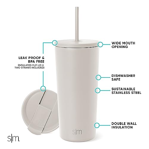Simple Modern Iced Coffee Tumbler, Insulated | 20oz | Beige | Reusable Stainless Steel Cup, Travel Mug, Water Bottle with Straw | Cupholder Friendly & Spill Resistant, Almond Birch - color: -Almond Birch, size: 20 Ounces
