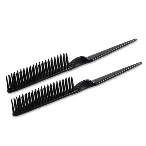SIMPOR 3 Row Hair Comb for Natural Detangling Curly, Hair Styling Brush, Nylon Bristle Unbraider Teasing Rat Tail Comb for Women Men Black - color: Black