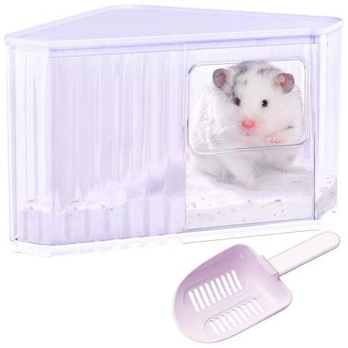 mini&moe Hamster Sand Bath Container - Small Animal Bathroom Shower Room Large Space Corner Digging Box with Cleaning Scoop Rat Dust Bath House for Guinea Pig, Hedgehog, Gerbil - color: Purple
