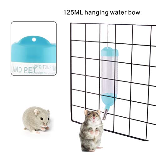 Guardians Hamster Water Bottle, Little Pet Automatic Drinking Bottle with Food Container Base Hut Hanging Water Feeding Bottles Auto Dispenser for Small Animals(125ml,Blue) - color: Blue, size: 125ml
