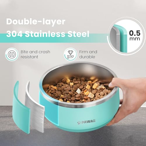 Pawaii Dog Bowl, 68 oz Stainless Steel Food and Water Bowl, ID Tag, 1 Pack | Double-Wall Design,Non-Slip Rubber Base,Dishwasher Safe,Smooth Open Design, Not a Slow Feeder,Easy-Rinse Interior - color: Mint Green, size: 68oz