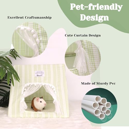 Jenvd Guinea Pig Hideout Large with Curtain, Machine Washable Bunny Hideout | Bottomless Guinea Pig Hide Tent Houses & Habitats, Easy-Clean Small Animal Hideout for Pet Rabbit, Rat, Chinchilla, Squirrel - color: Grid