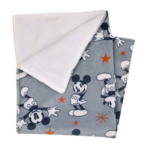 NoJo Disney Mickey Mouse Gray, Navy, White and Red Stars Super Soft Sherpa Baby Blanket - color: Mickey Mouse Gray, Navy