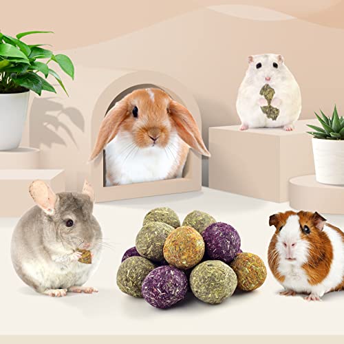 Bissap Bunny Chew Toys 15PCS, 100% Natural Flowers Flavored Timothy Hay Balls Rabbit Chew Treats for Hamster Guinea Pigs Rats Chinchillas Gerbils and Other Small Animals Teeth Care