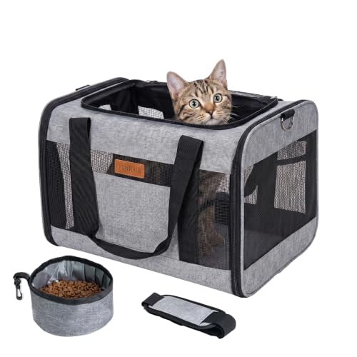 YUNIQUE Soft-Sided Cat & Dog Carrier for Pets Up to 15 Lbs, Airline Approved Collapsible Travel Puppy Carrier with Lightweight Fabric Design (Grey) - color: grey